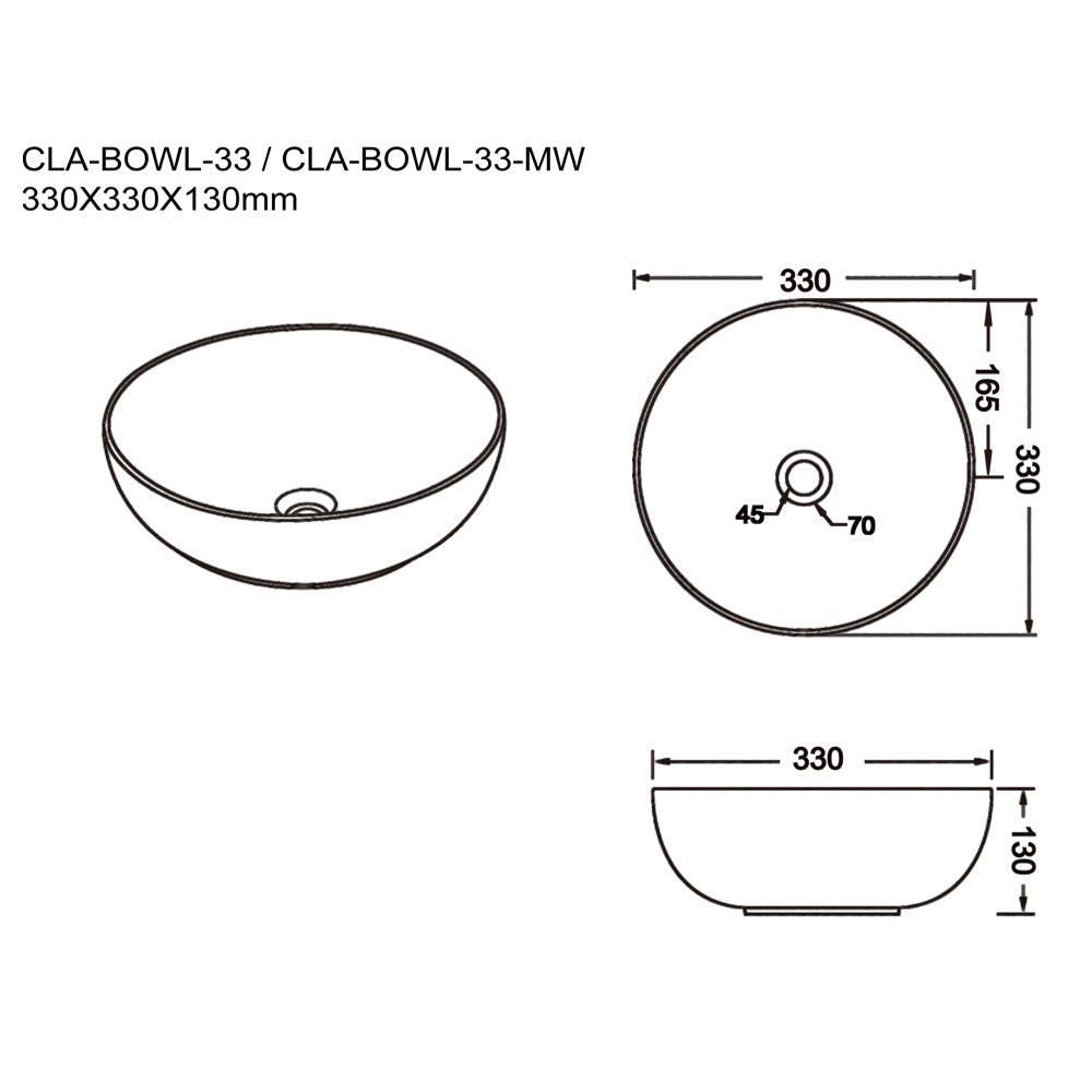 Matte Above Counter Basin 330x330x130mm