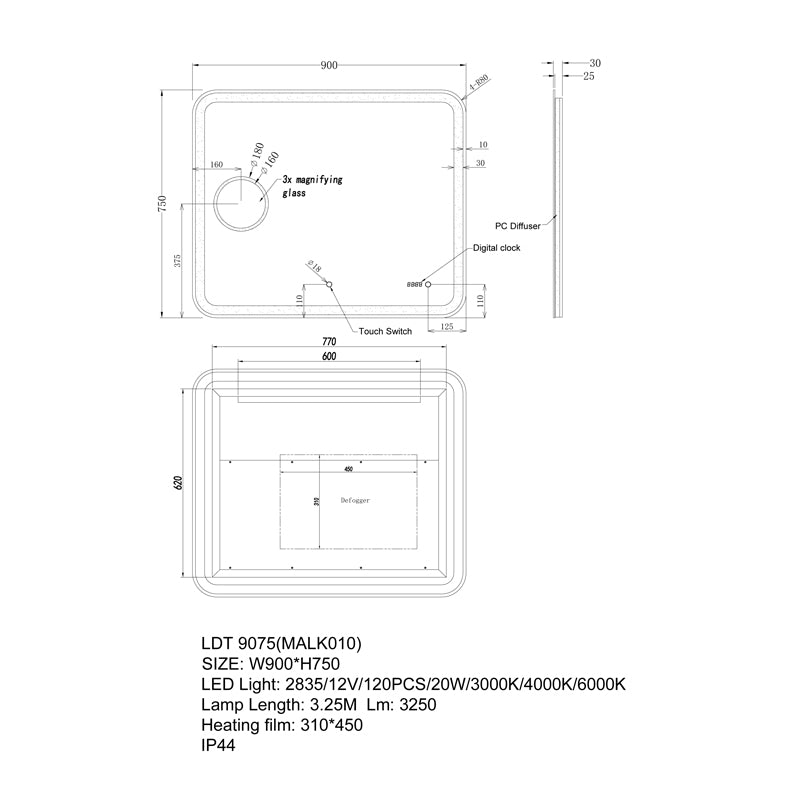 LED Mirror 900x750mm