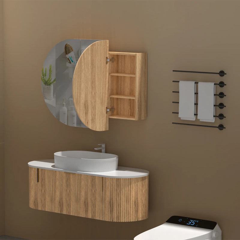 Carysil Mystic 1200x750mm Walnut Oval Shaving Cabinet