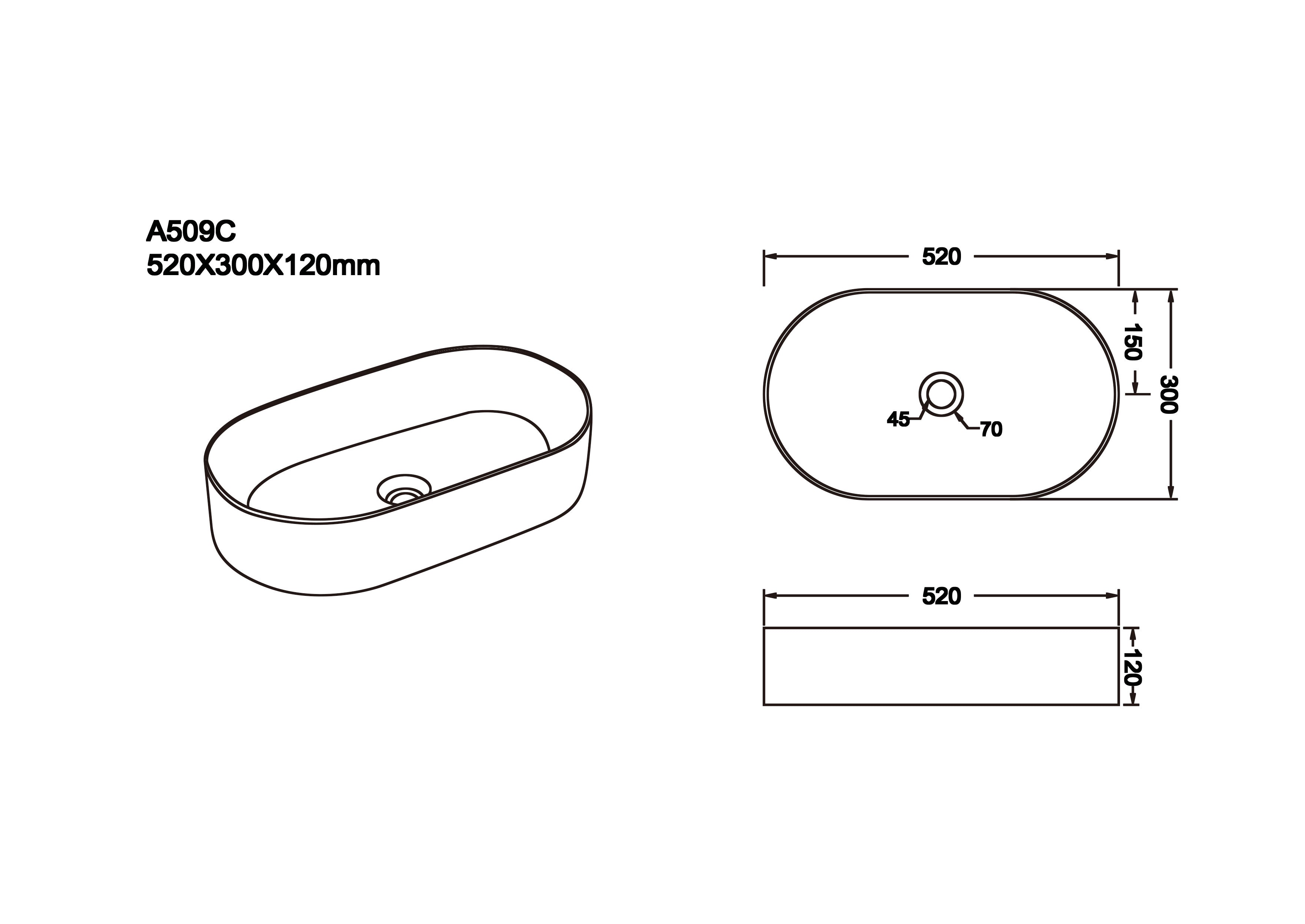 Gloss Above Counter Basin 520x300x120mm