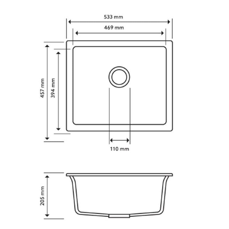Concrete Carysil Granite Single Bowl Kitchen Sink 533x457mm