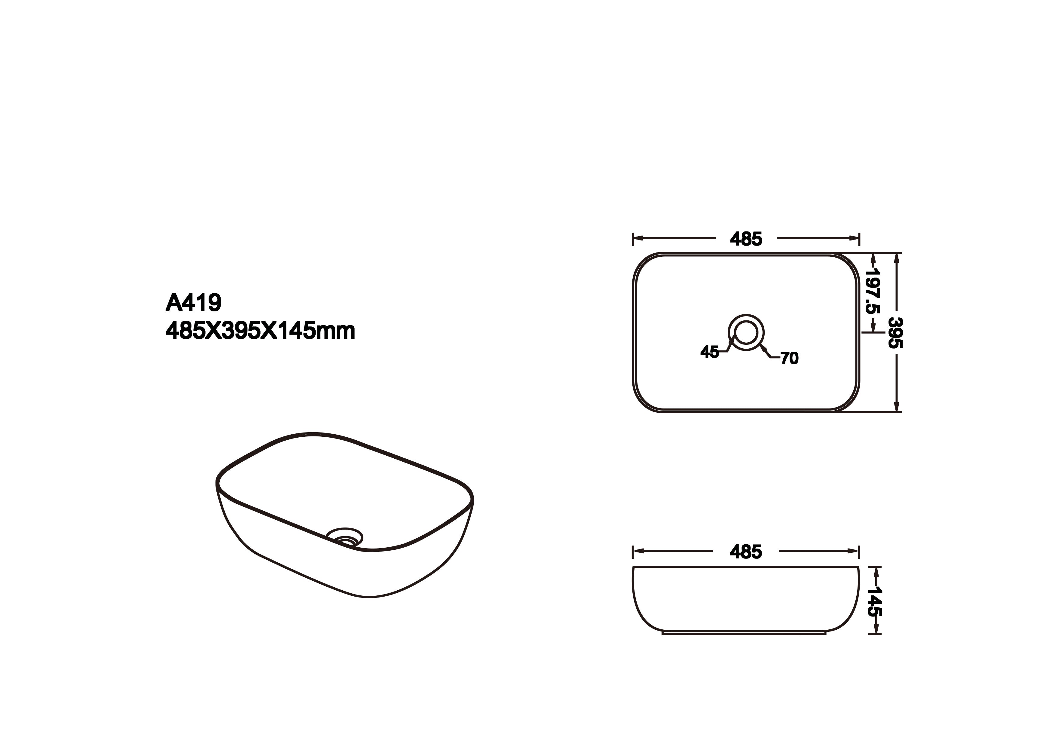 Gloss Above Counter Basin 485x395x145mm