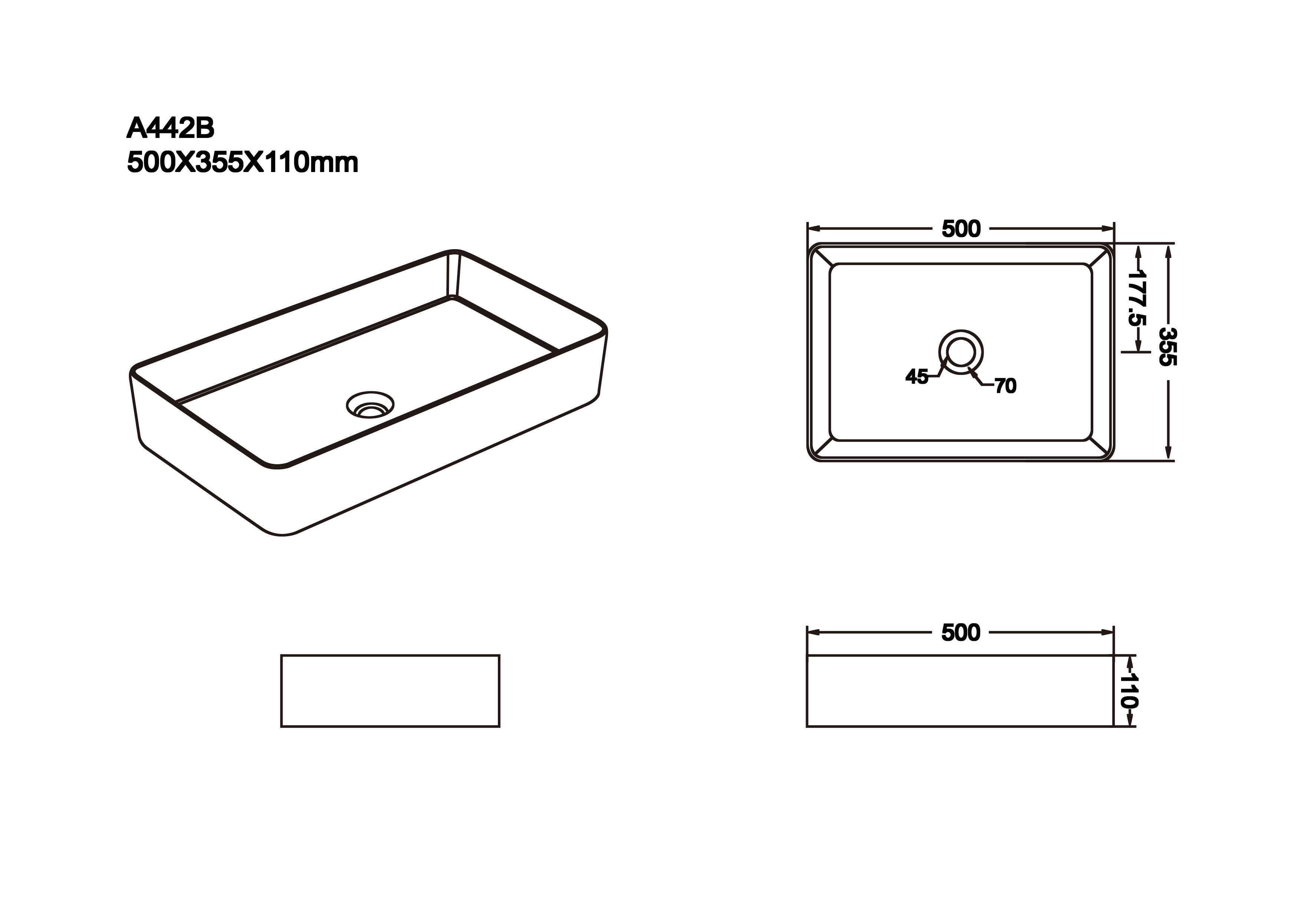 Gloss Above Counter Basin 500x355x110mm