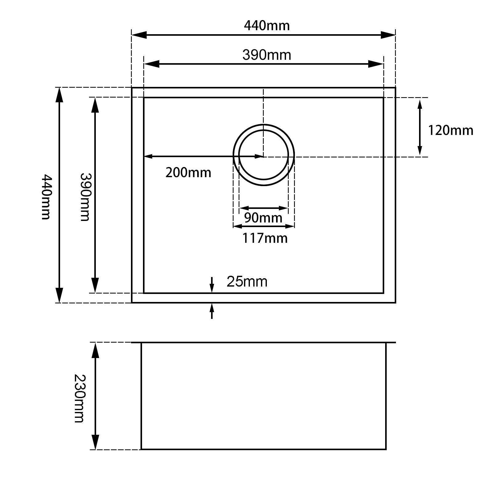 Stainless Steel Single Bowl Kitchen Sink 440x440x230mm