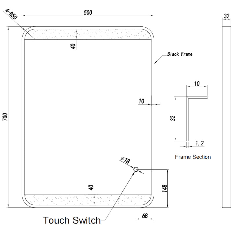 Framed LED Mirror 500x700mm