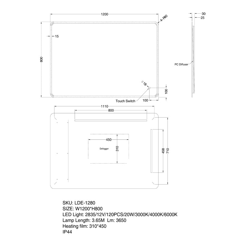LED Mirror 1200x800mm