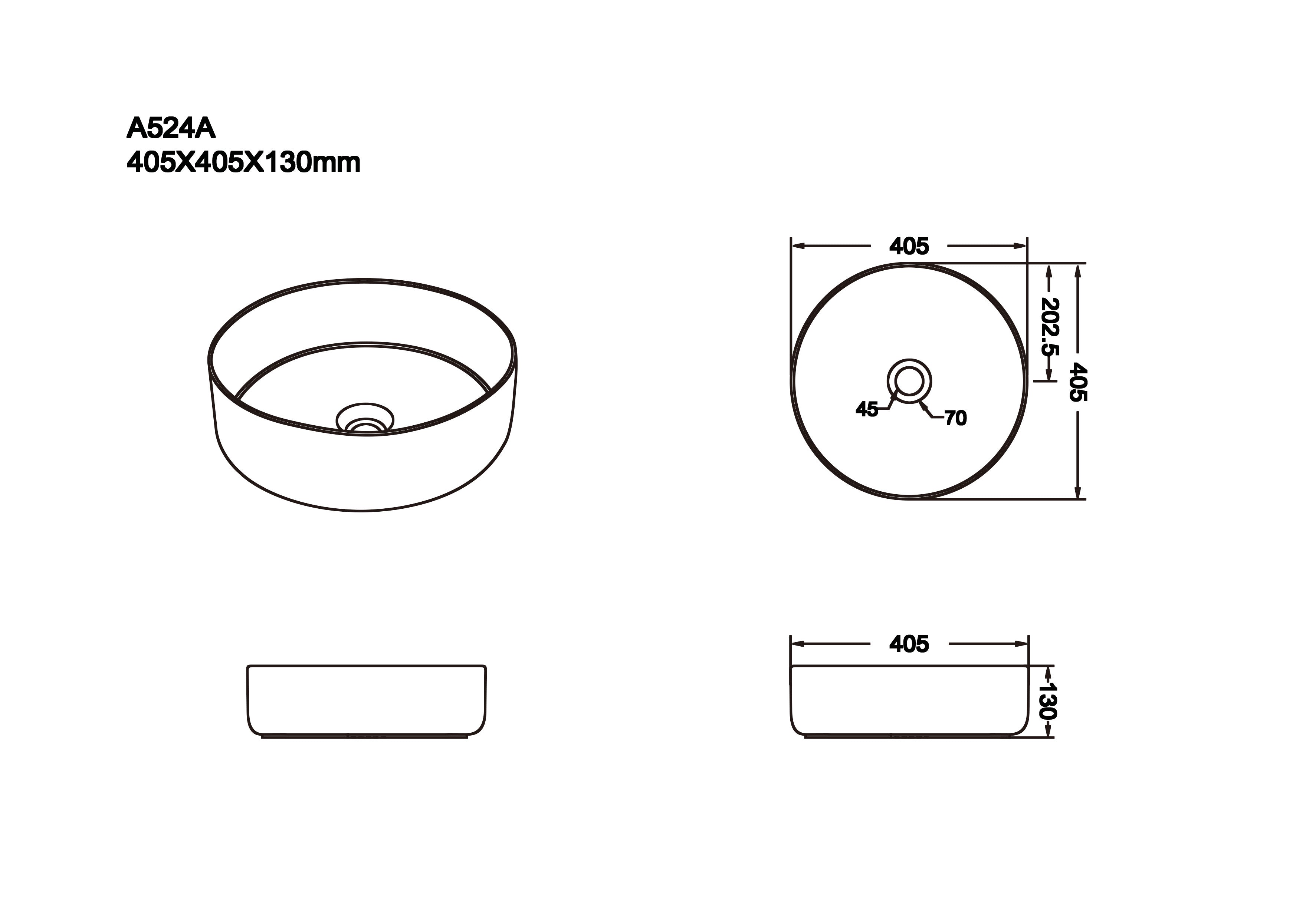 Matte Above Counter Basin 405x405x130mm