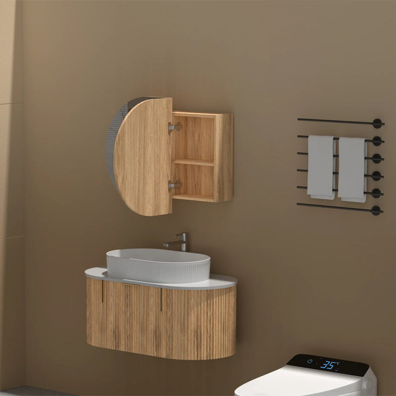 Carysil Mystic 900x600mm Walnut Oval Shaving Cabinet
