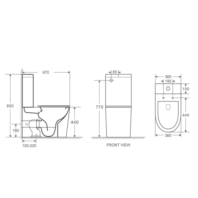 PANI 670*360*850mm Gloss Rimless Flushing Back to Wall Two - piece Toilet Suite