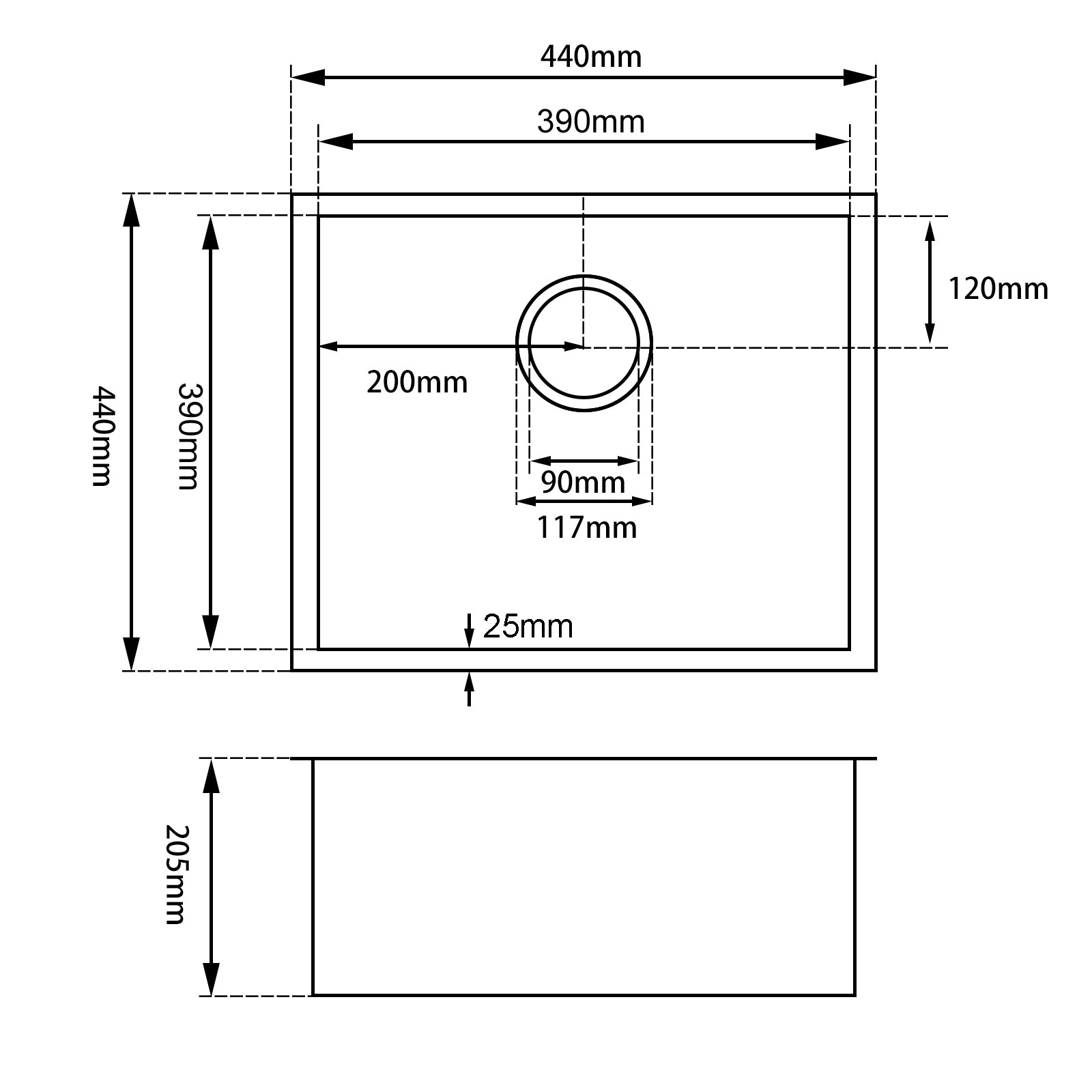 Stainless Steel Single Bowl Kitchen Sink 440x440x205mm