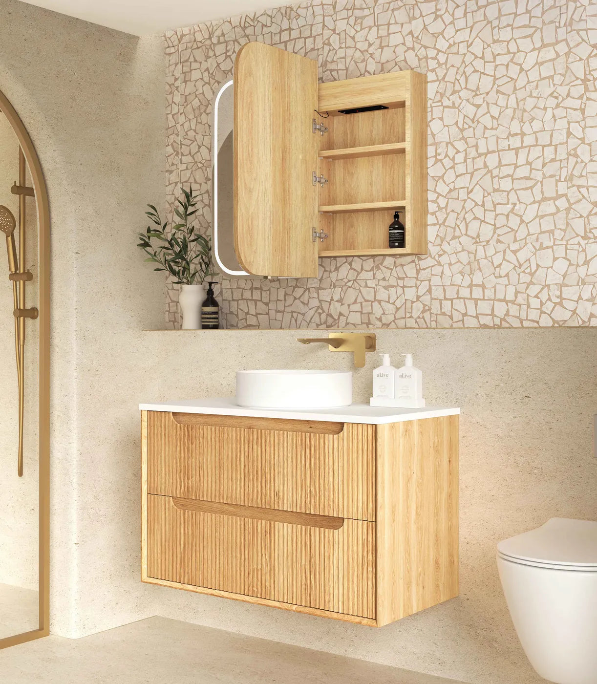LED Newport 900(W) × 750(H) Natural Oak Shaving Cabinet — Premium Edition