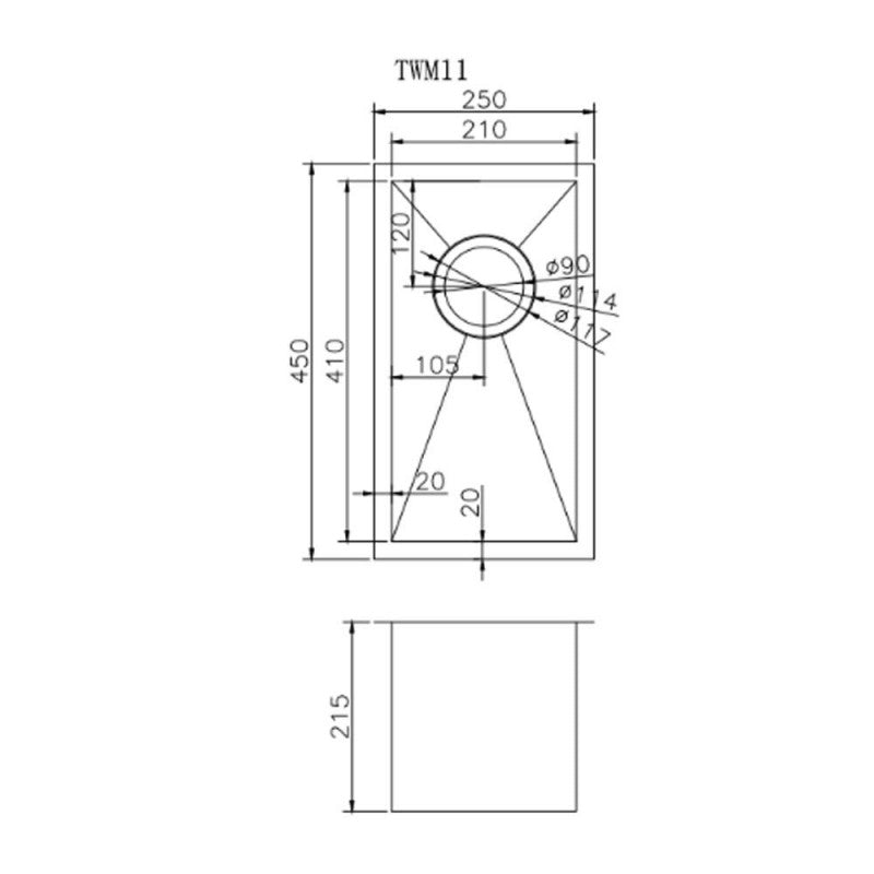 Stainless Steel PVD Single Bowl Kitchen Sink 250x450x215mm