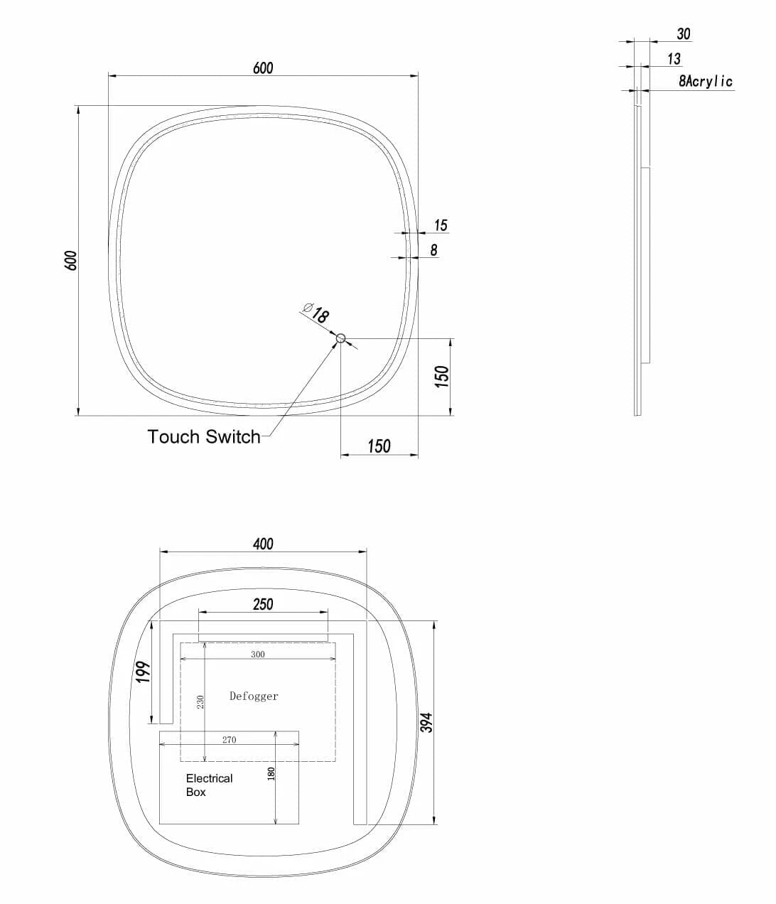 LED Mirror 600x600mm