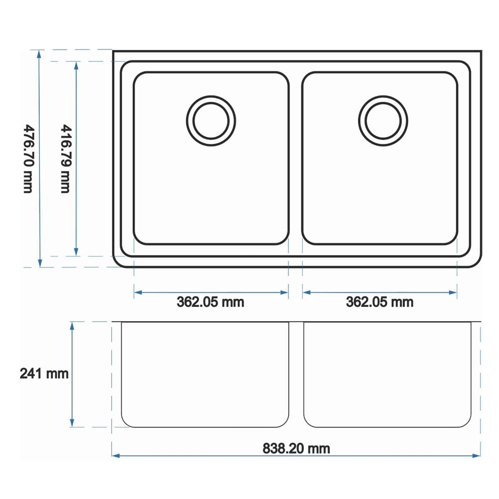 Granite Double Bowl Undermount Kitchen Sink 838x476x241mm