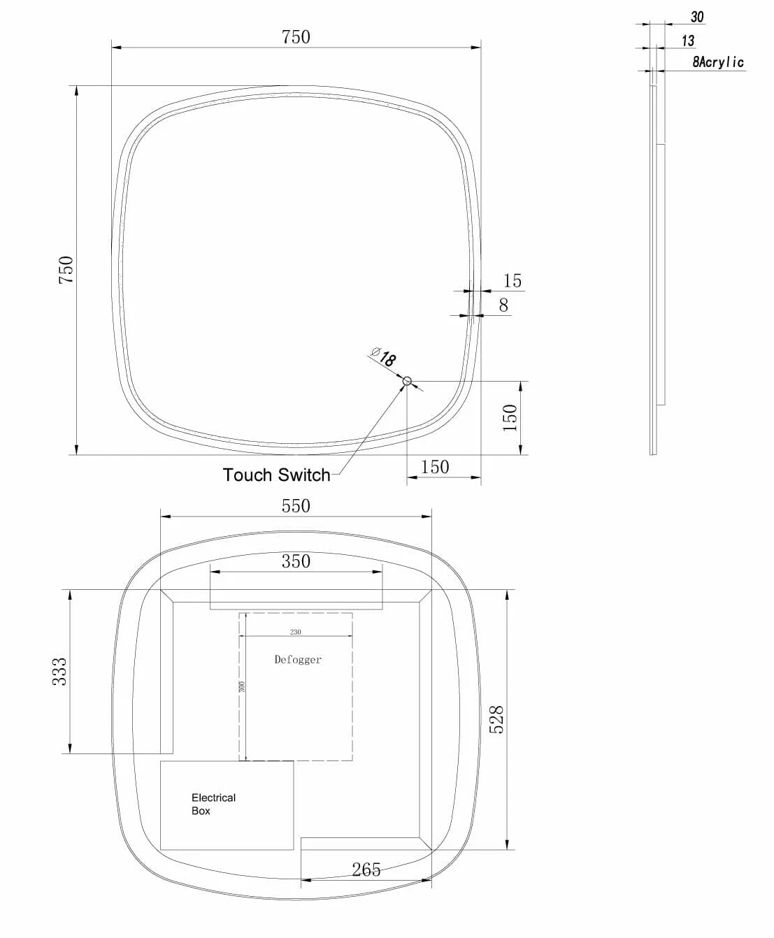 LED Mirror 750x750mm