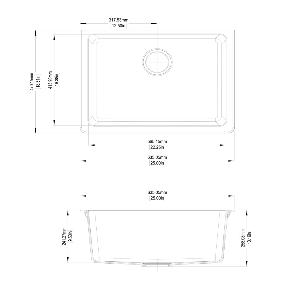 Granite Single Bowl Undermount Kitchen Sink 635x469x241mm