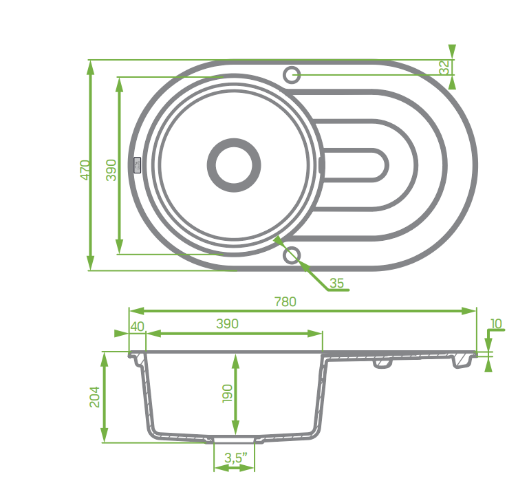 Granite Single Bowl Kitchen Sink 470x780x204mm