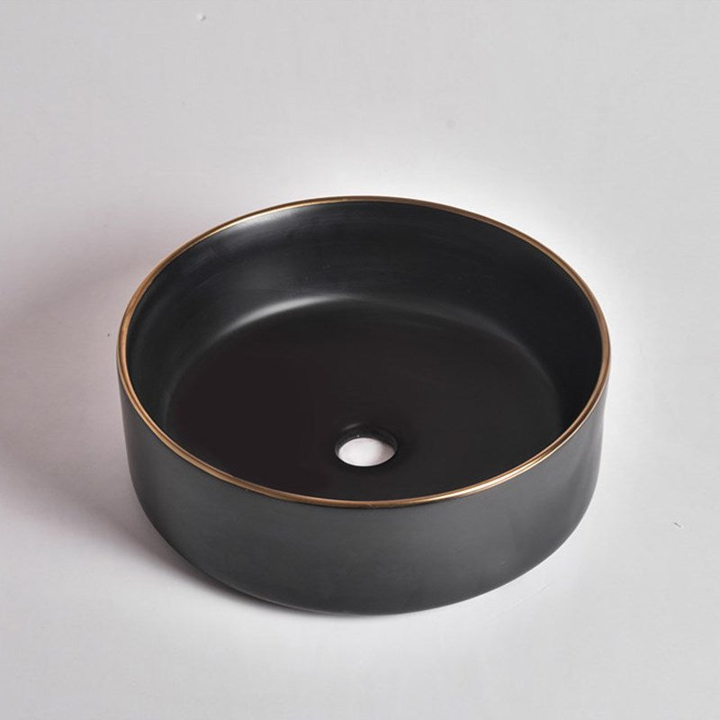 Matte Black with Gold Rim Above Counter Basin 360x360x125mm