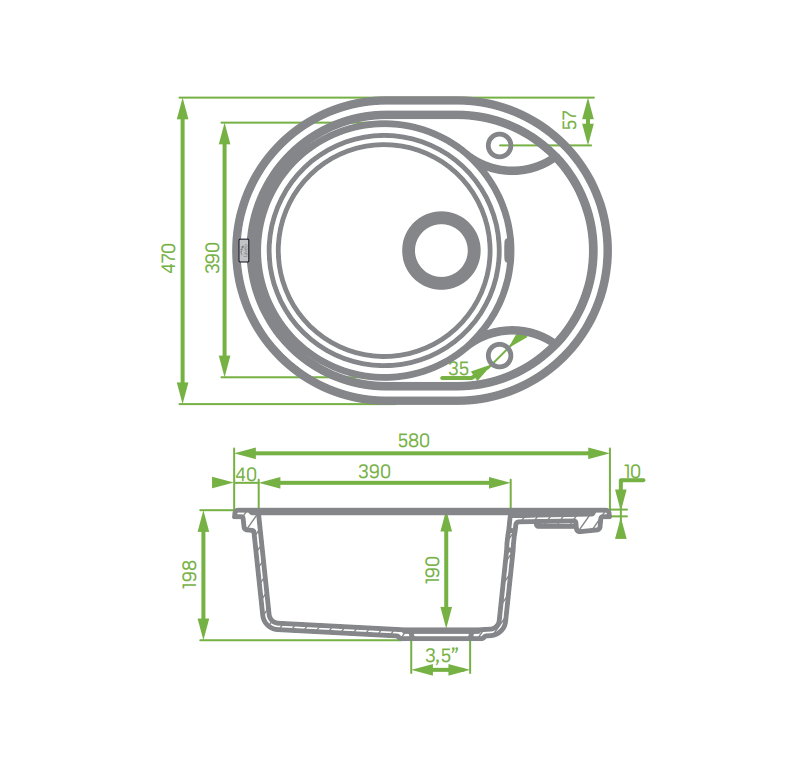 Granite Single Bowl Kitchen Sink 470x580x198mm