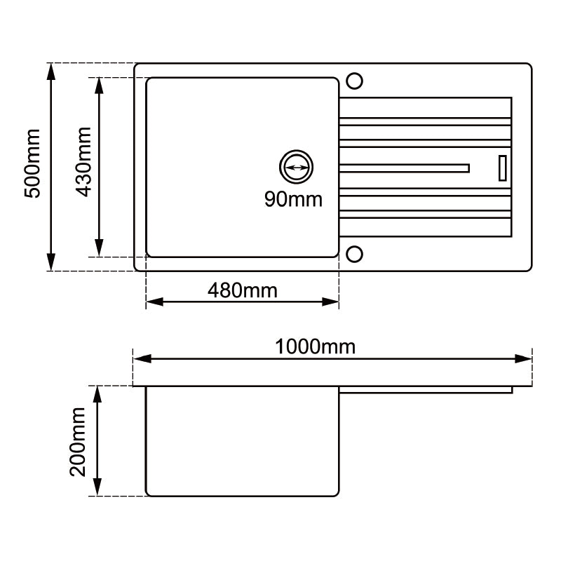 Arete Single Bowl Kitchen Sink 1000x500x200mm