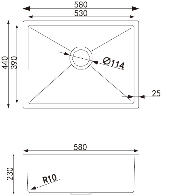 Stainless Steel Single Bowl Kitchen Sink 580x440x230mm