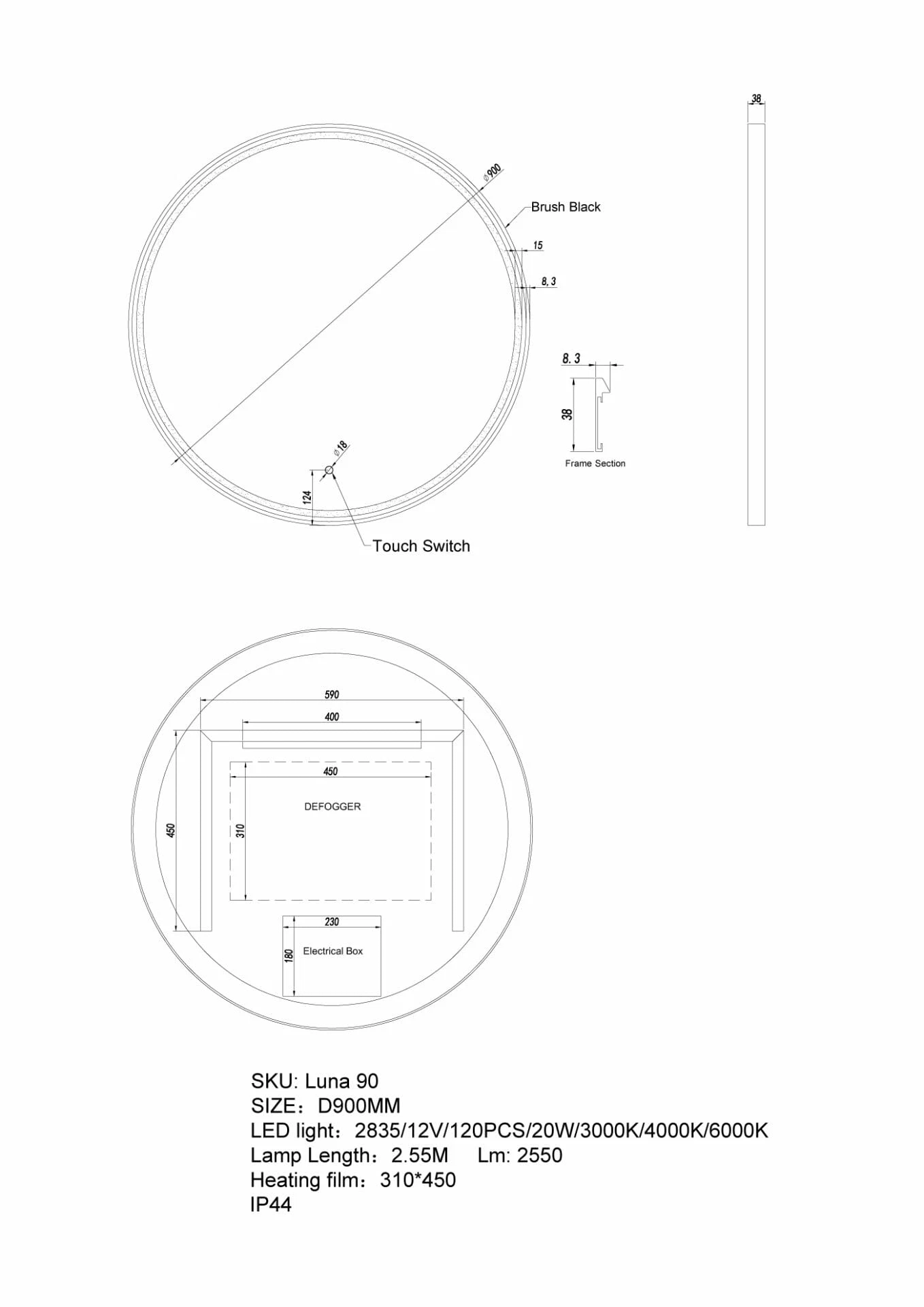 LED Dressing Mirror 900x38mm