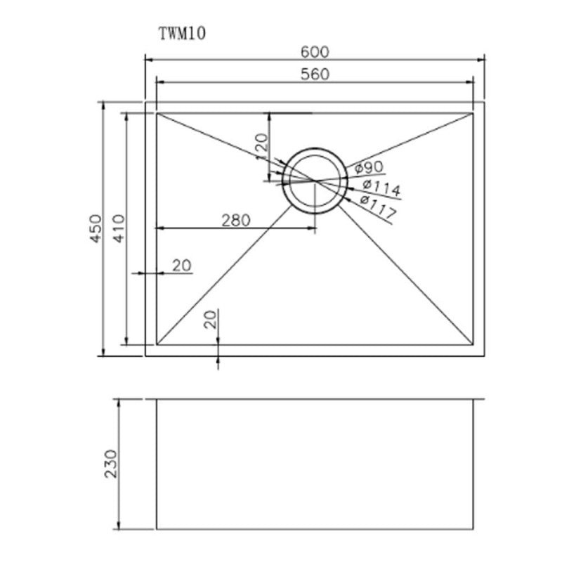 Stainless Steel PVD Single Bowl Kitchen Sink 600x450x230mm