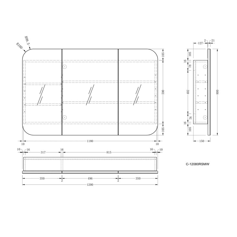 Carysil 1200x800mm Grand Matte Shaving Cabinet