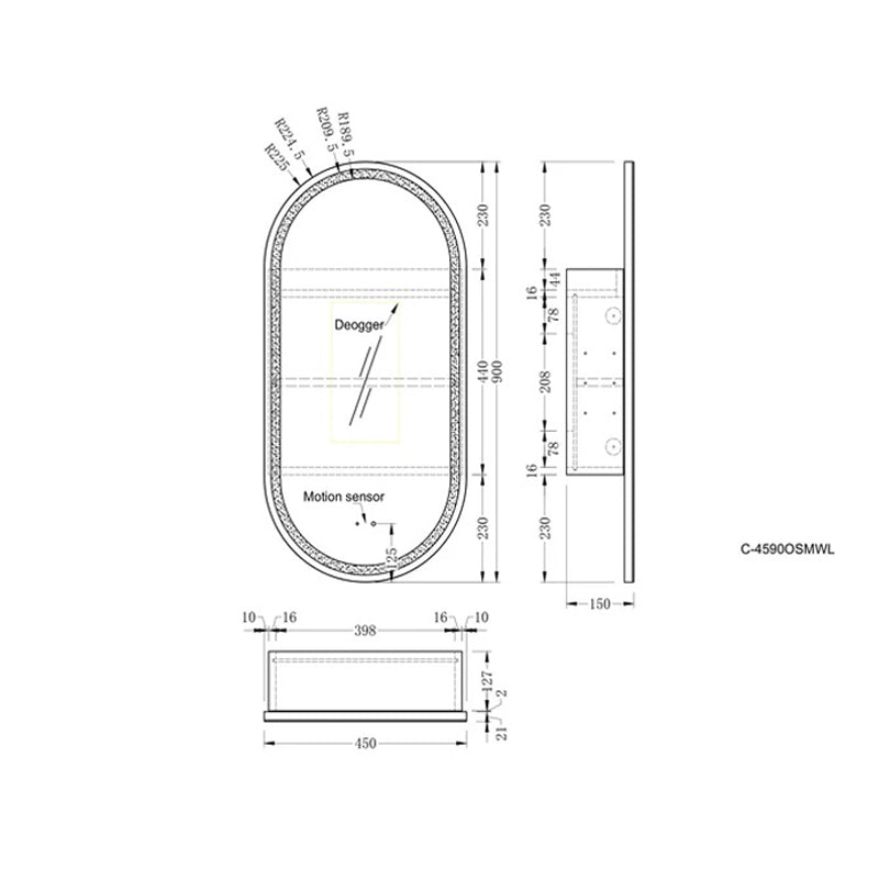 Carysil Noble 450x900mm Walnut Oval LED Shaving Cabinet