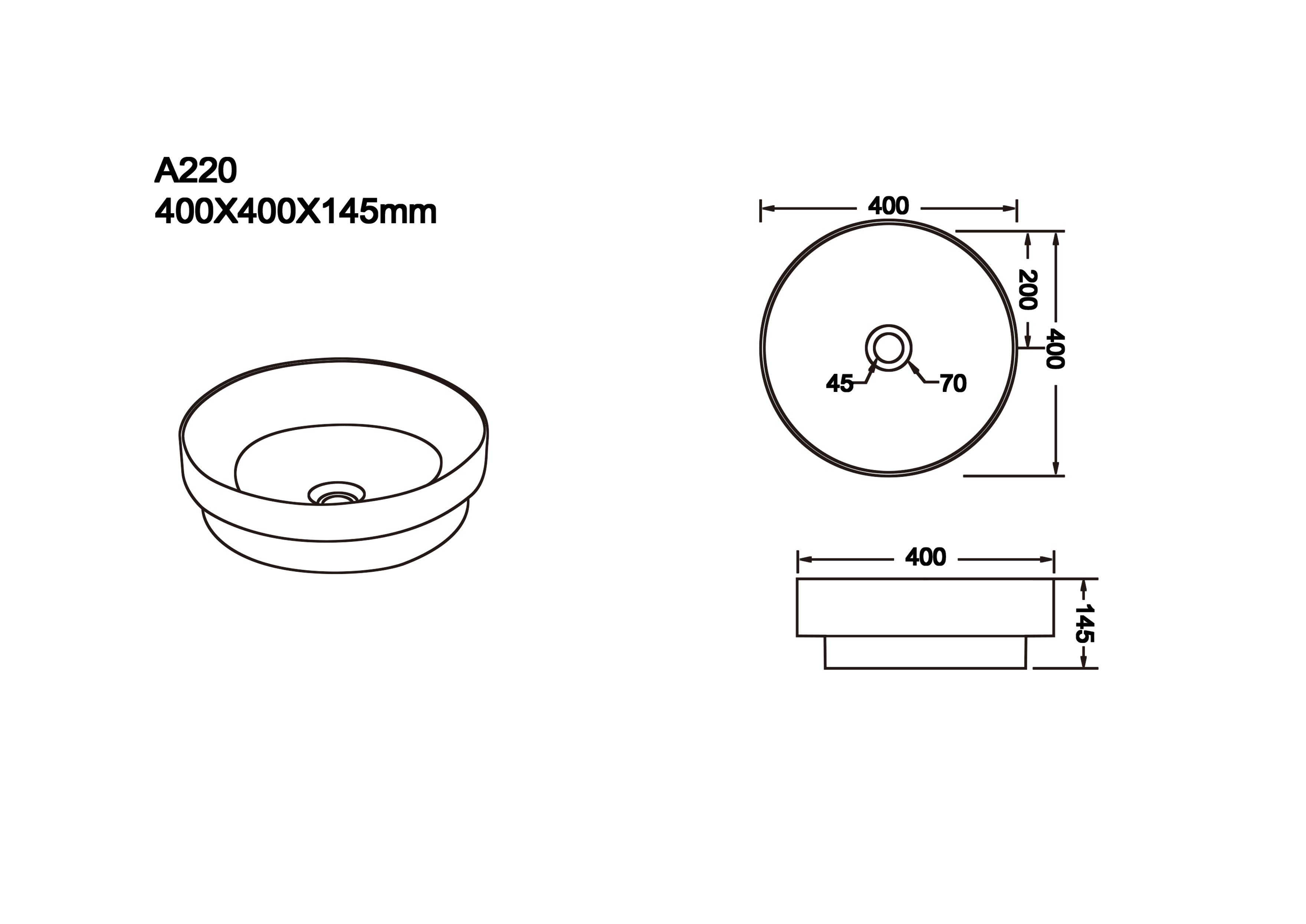 Matte Insert Basin 400x400x145mm