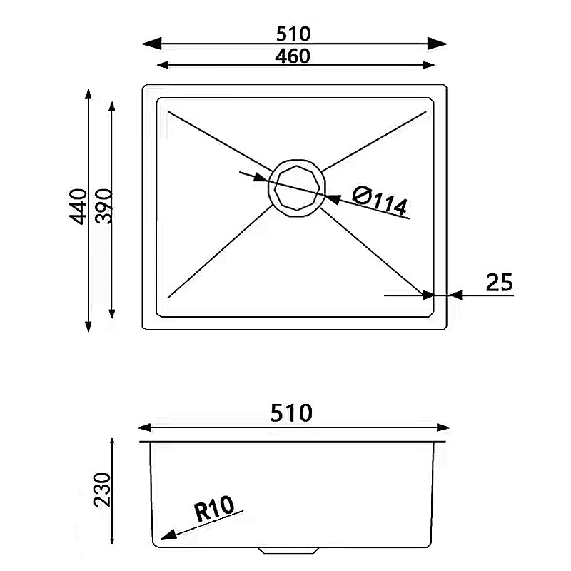 Stainless Steel Single Bowl Kitchen Sink 510x440x230mm