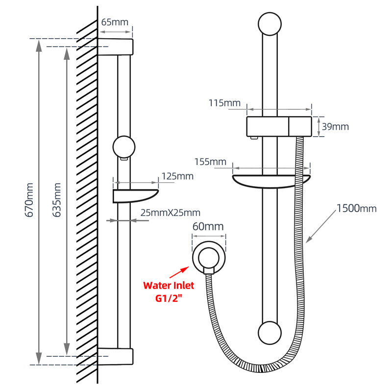 Shower Rail with Soap Dish