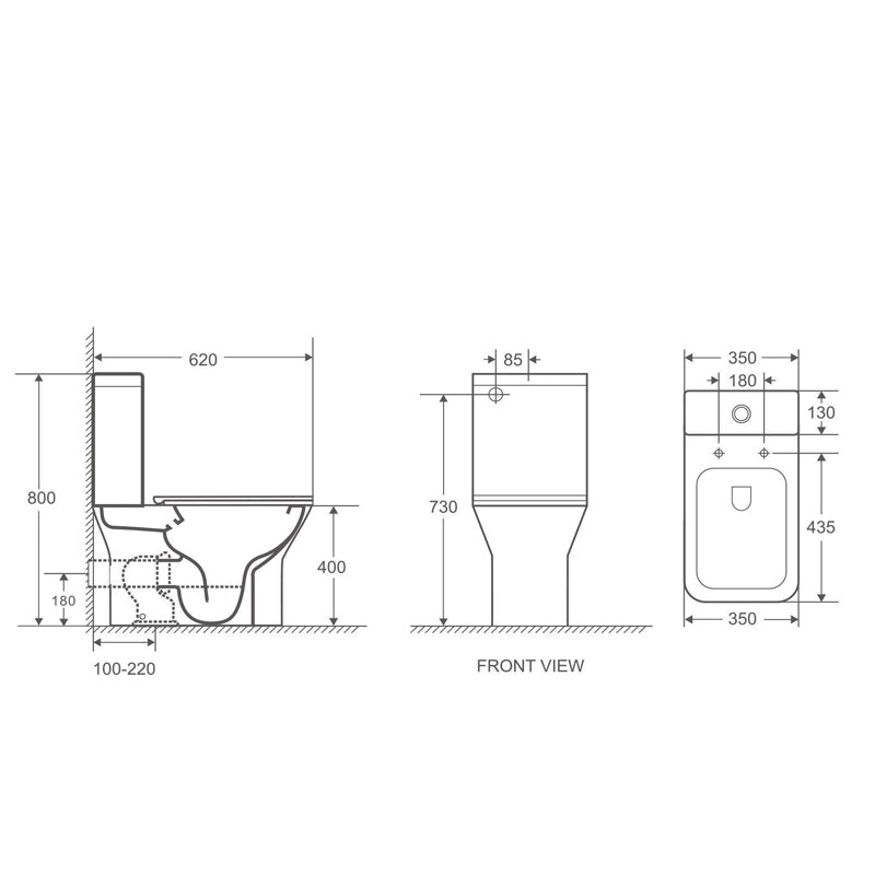 ARIA 620*350*800mm Gloss Rimless Flushing Back to Wall Two - piece Toilet Suite(Bottom Inlet)