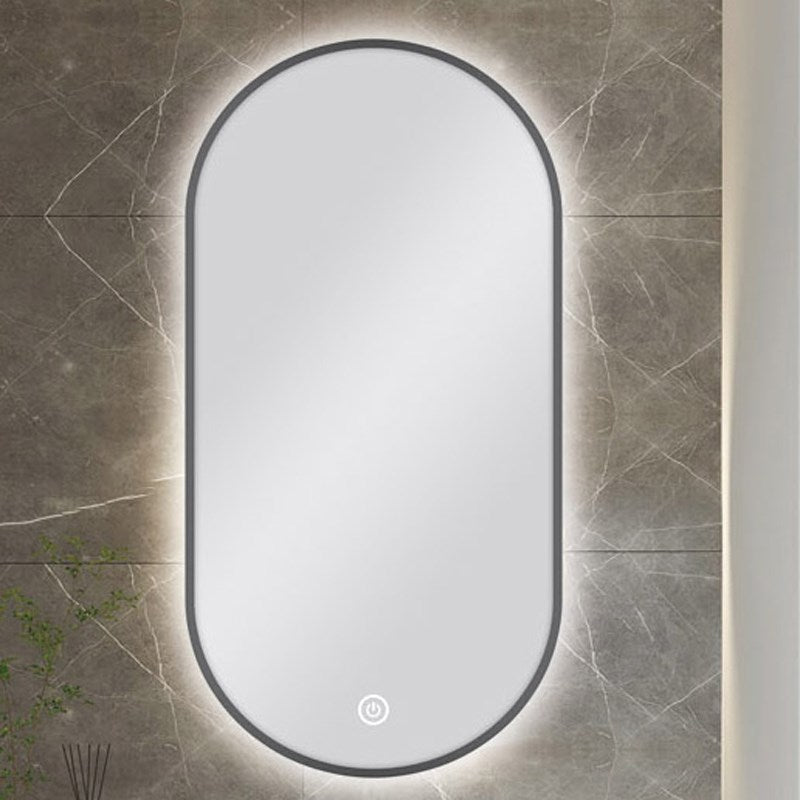 Carysil Oval 3 Color Lighting Gun Metal Framed Backlit LED Mirror Touch Sensor Switch Defogger Pad 450*900mm
