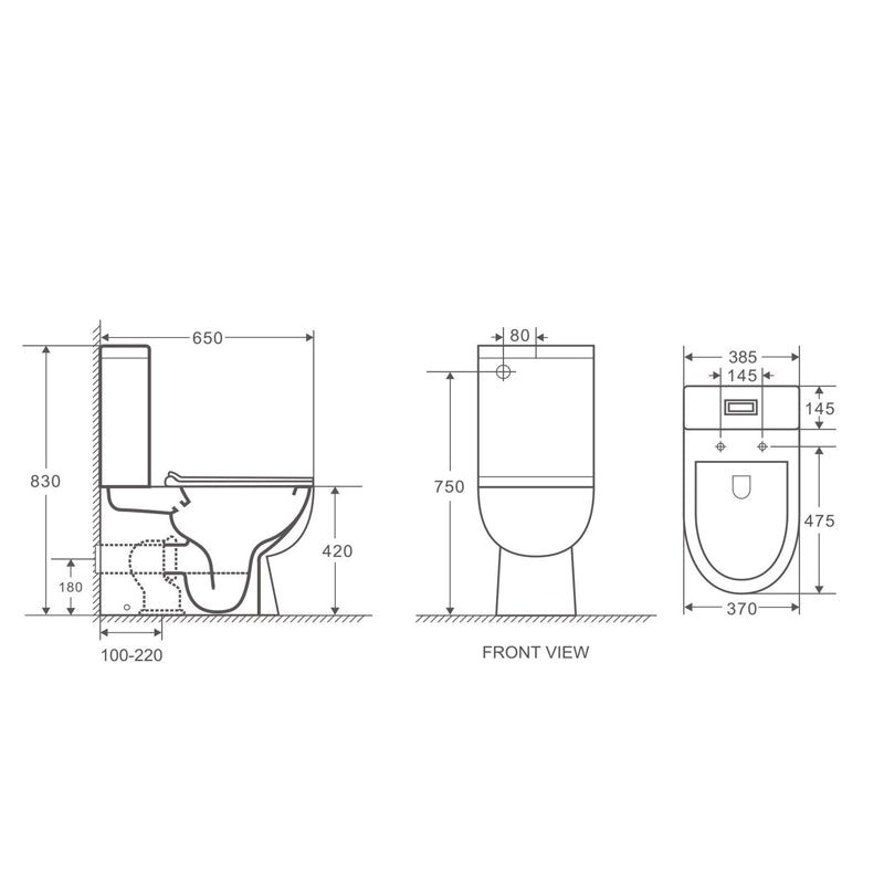 MOI 650*370*830mm Gloss Rimless Flushing Back to Wall Two - piece Toilet Suite(Bottom Inlet)