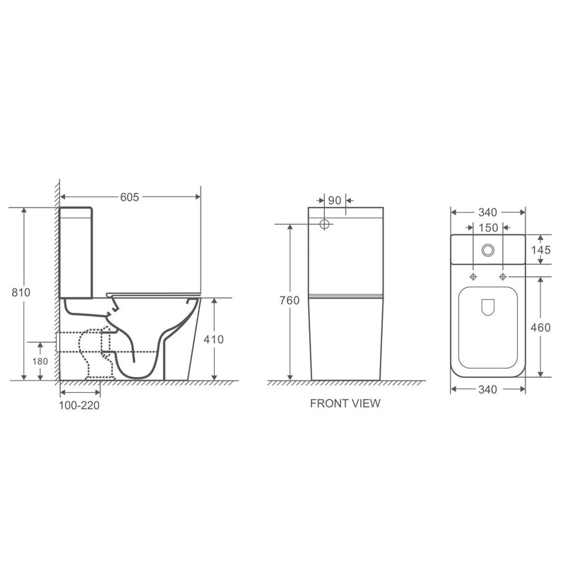 ENOX 605*340*810mm Gloss Rimless Flushing Back to Wall Two - piece Toilet Suite
