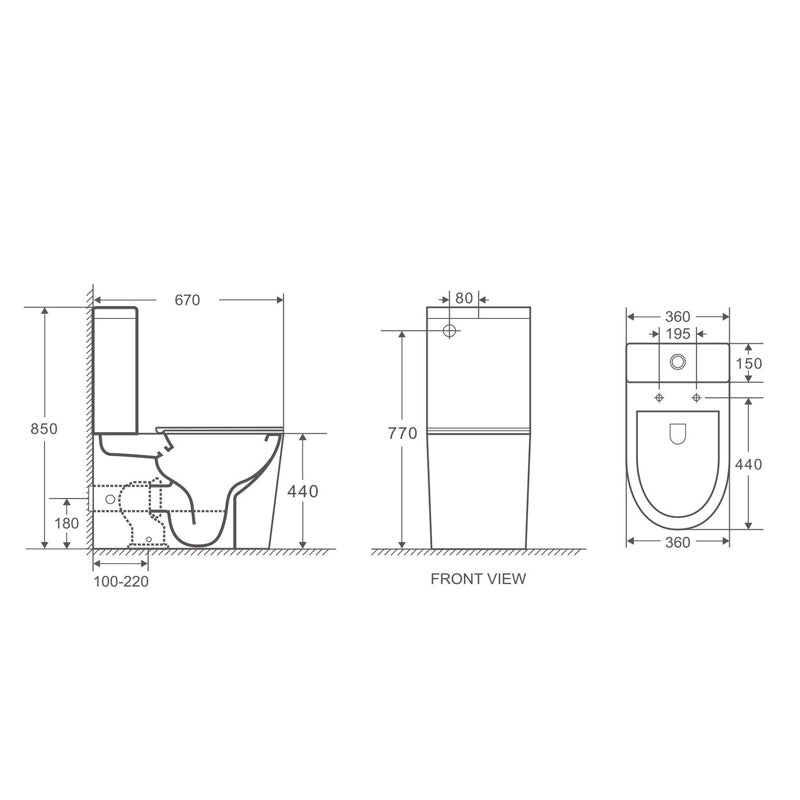 VERA 670*360*850mm Gloss Tornado Flushing Back to Wall Two - Piece Toilet Suite