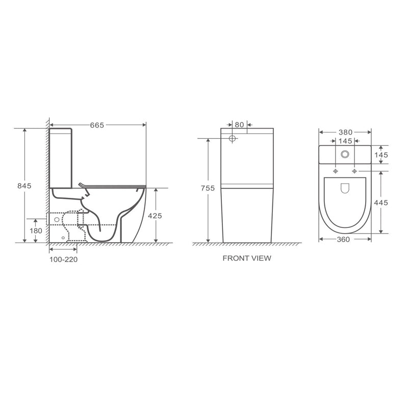 HANI - MB 665*380*845mm Rimless Flushing Back to Wall Two - Piece Toilet Suite