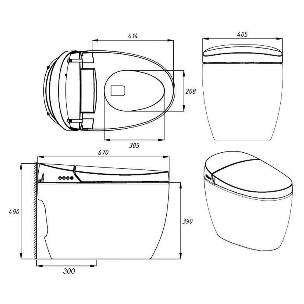 Instant Heating Jet Siphon Flushing Smart Toilet 670x405x490mm