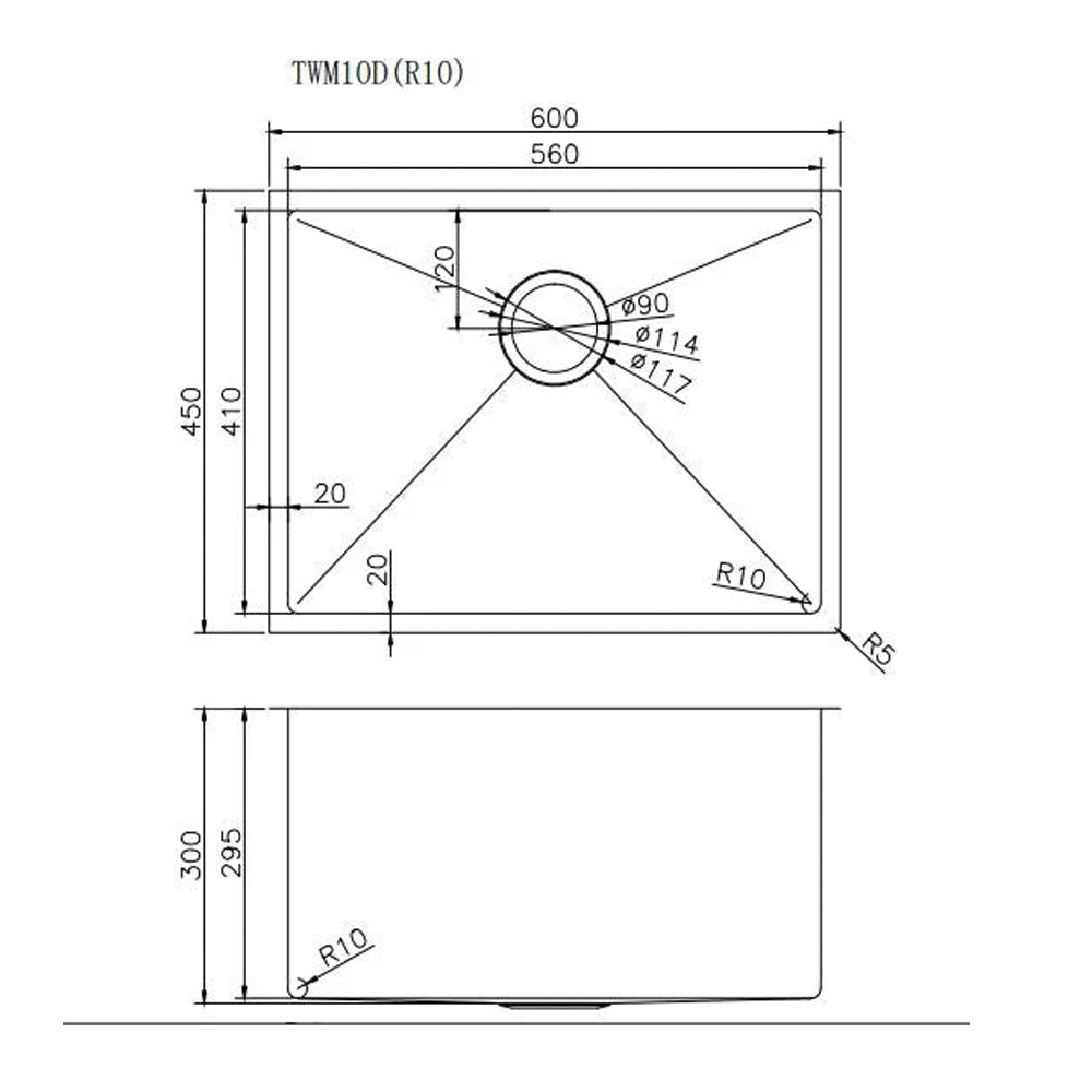 Stainless Steel Single Bowl Kitchen Sink 600*450*300mm