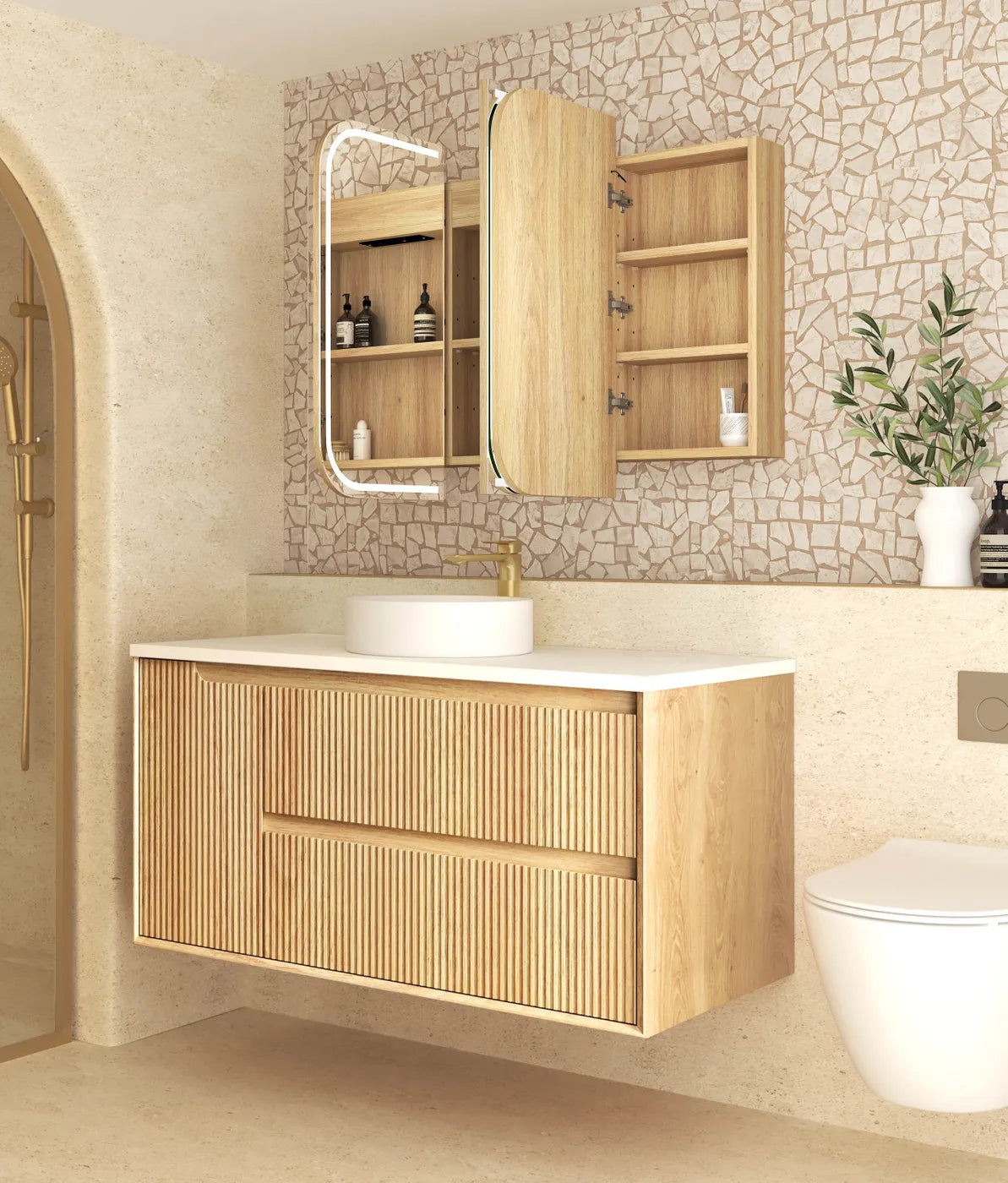LED Newport 1200(W)x750(H) Natural Oak Shaving Cabinet - Premium Edition