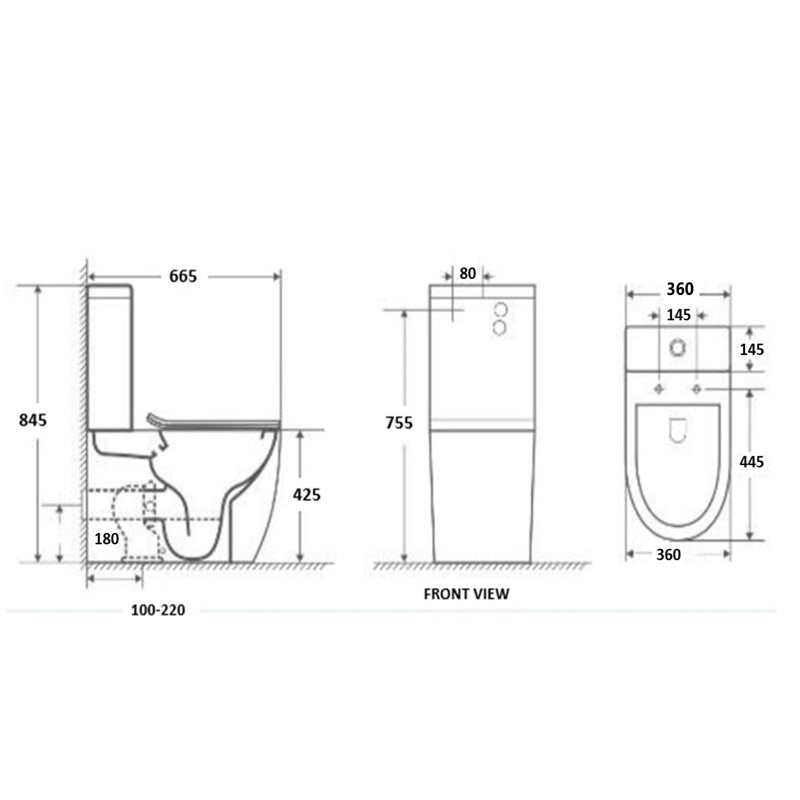 NORTON 665*360*845mm Gloss Quiet Flushing Back to Wall Two - Piece Toilet Suite
