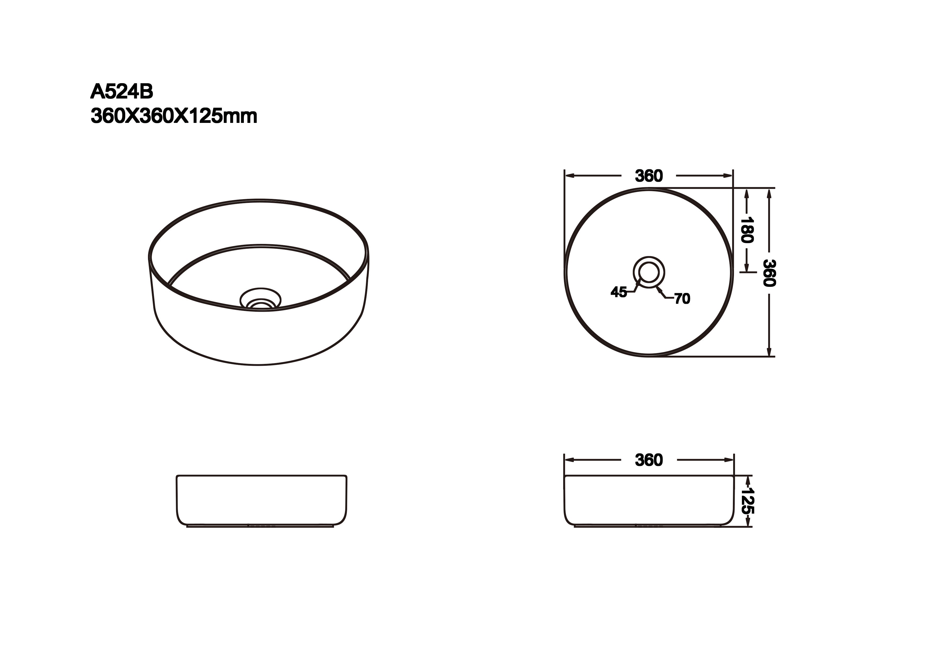 Above Counter Basin 360x360x125mm