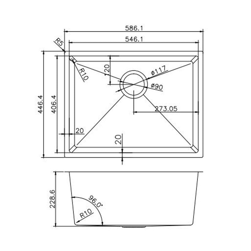 Stainless Steel Single Bowl Kitchen Sink 586x450x230mm