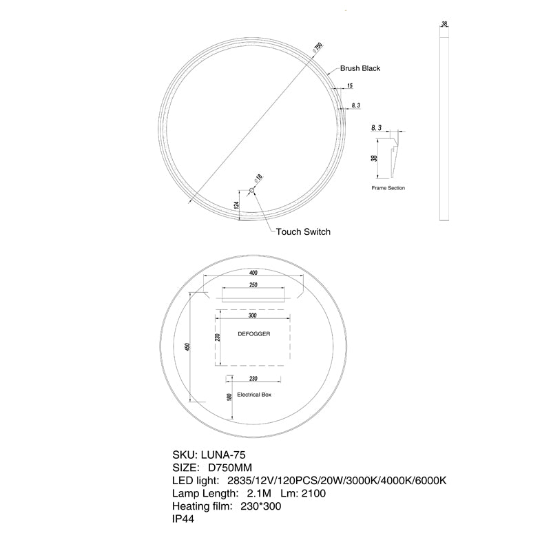 LED Dressing Mirror 750x38mm