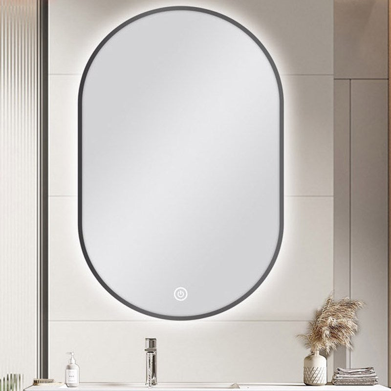 Carysil Oval 3 Color Lighting Gun Metal Framed Backlit LED Mirror Touch Sensor Switch Defogger Pad 600*900mm