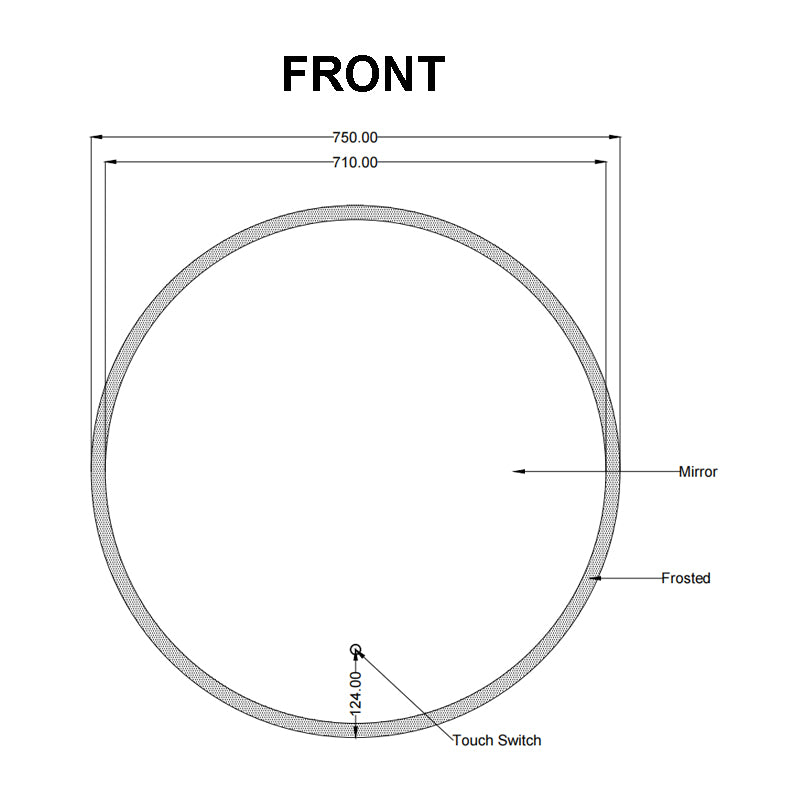 Carysil Round 3 Color Lighting Frontlit LED Mirror Touch Sensor Switch Defogger Pad 750mm