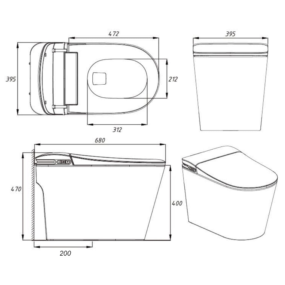 Matte Instant Heating Jet Siphon Type Flushing Smart Toilet 684*390*473mm