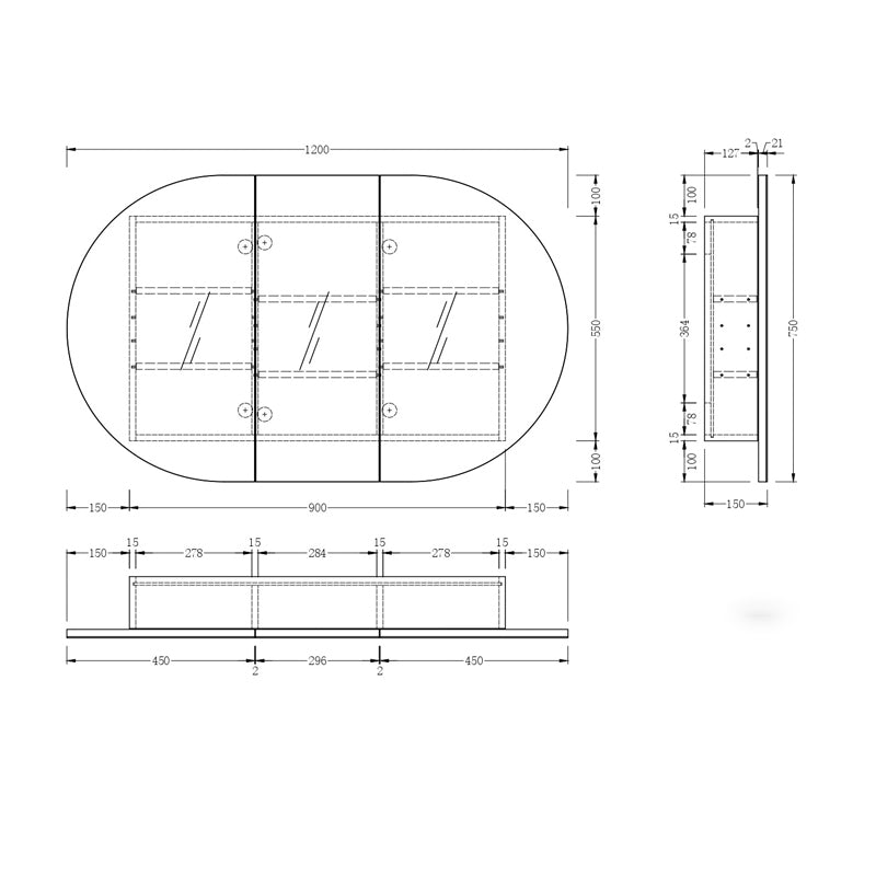 Carysil Mystic 1200x750mm Matte Oval Shaving Cabinet