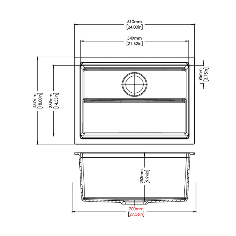Carysil Harmony Big Bowl Granite Single Bowl Stone Kitchen Sink 610*457*253mm(with Bottom Grid & Colander)